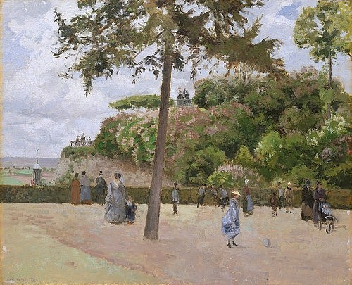 Camille Pissarro, Im Park von Pontoise. 1874 (New York,Metropolitan Museum,Pissarro,Camille,1830-1903,Öl auf Leinwand,19. Jahrhundert,Impressionismus,französischer,Camille Pissarro,Park,öffentlicher Park,öffentlich,Parkanlage,Terrasse,gut gekleidet,gutgekleidet,Damen, Kinder,Aussicht,Frauen,Spazierga)