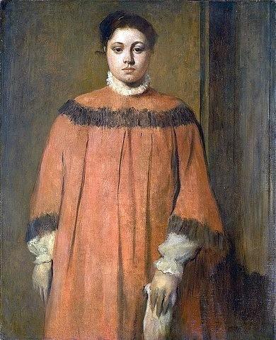 Edgar Degas, Mädchen in Rot. Ca. 1866. (Degas,Edgar,1834-1917,Washington,National Gallery,Öl auf Leinwand,19. Jahrhundert,Impressionismus,französischer,copyright Quint Lox Limited,porträt,junge frau,kleid)