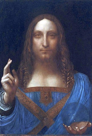 Leonardo da Vinci, Christ der Erlöser (Salvator Mundi). Um 1499-1500 (Jesus Christus, segnen, Gestus, Brustbild, Glaskugel, Religion, Geistigkeit Salvator Mundi, Erlöser der Welt, Heiland, Schlafzimmer, Wohnzimmer, Wunschgröße, Renaissance, Malerei, Klassiker)