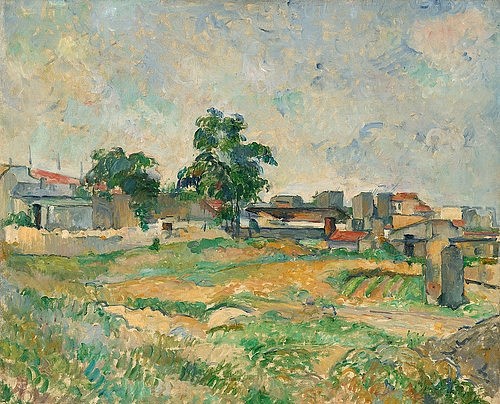 Paul Cézanne, Landschaft nahe Paris. Um 1876 (Frankreich, ländlich, Felder, Ackerland, Dorf, Klassiker, Impressionismus, Wunschgröße, Wohnzimmer)