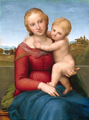 Raffael (Raffaello Sanzio), Die kleine Cowper Madonna. C. 1505 (Washington,National Gallery,Raffael (Raffaello Sanzio),1483-1520,Öl auf Holz,16. Jahrhundert,Renaissance,italienische,Washington,DC,Raffael,Niccolini Cowper Madonna,Maria,Kind,Jungfrau,Jesuskind,Jesus Christus,Mutter und Kind,auf dem Schoß,Hochrenaissance)