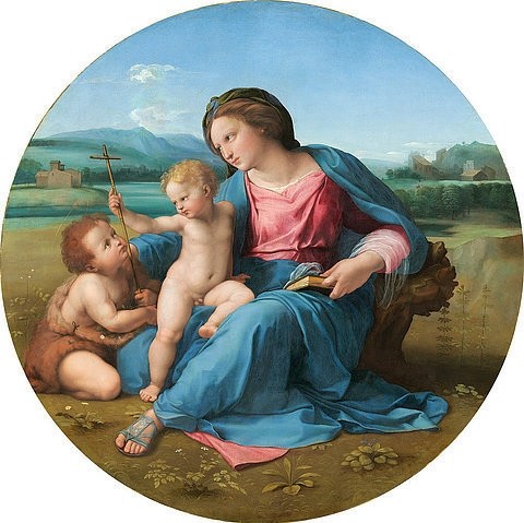 Raffael (Raffaello Sanzio), Die Alba Madonna. Um 1510 (Washington,National Gallery,Raffael (Raffaello Sanzio),1483-1520,Öl auf Holz,16. Jahrhundert,Renaissance,auf Lwd. übertragen,italienische,Washington,DC,Raffael,Alba Madonna,Maria,Kind,Jungfrau,Jesuskind,Jesus Christus,Mutter und Kind,Kinder,Hochrenaissanc)