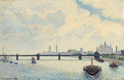 Camille Pissarro, Charing Cross Bridge, London. 1890 (Washington,National Gallery,Pissarro,Camille,1830-1903,Öl auf Leinwand,19. Jahrhundert,Stadtansicht,Post-Impressionismus,Pointillismus,Großbritannien,Washington,DC,Pissarro, Camille,London,Themse,Fluss,Brücke,Großbritannien)
