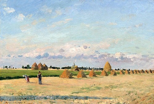 Camille Pissarro, Landschaft, Ile-de-France. 1873 (Impressionismus,französischer,Washington,DC,Landschaft,19. Jahrhundert,Öl auf Leinwand,1830-1903,Pissarro,Camille,Washington,National Gallery,Pissarro, Camille,Sommer,Frankreich,Feld,auf dem Land,ländlich,Heu,Ernte,Getreide,Getreideernte,Heuhocken,Landwir)