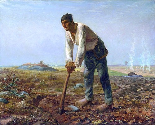 Jean-François Millet, Mann mit einer Hacke. 1860-1862. (Bauerngenre, Landarbeit, mühsam, anstrengend, Feldarbeiter, Realismus, Malerei, Wohnzimmer, Esszimmer, Klassiker, Wunschgröße, bunt)
