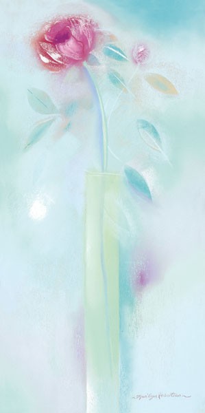 Marilyn Robertson, SINGLE SUMMER BLOOM II (Malerei, Stillleben, Blume, Blüte, Sommer, filigran, Vase, modern, dekorativ, Wunschgröße, Schlafzimmer, Treppenhaus, Wohnzimmer, blass/pastell)