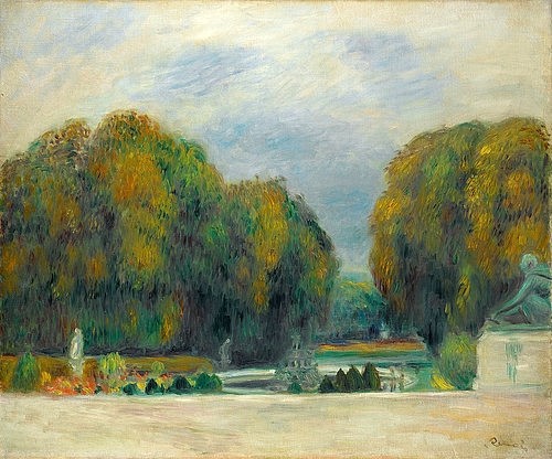 Pierre-Auguste Renoir, Versailles. 1900-05 (Landschaft, Park, Schlossgarten, Herbst, herbstlich, Schloßpark, Bäume, Brunnen, Impressionismus, klassische Moderne, Wunschgröße, Wohnzimmer, Malerei)