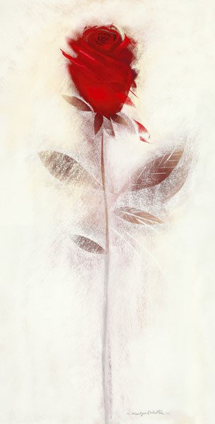 Marilyn Robertson, BURGUNDY I (Malerei, Blume, Blüte, Rose, edel, modern, dekorativ, Wunschgröße, Schlafzimmer, Treppenhaus, Wohnzimmer, leuchtend, rot/beige)