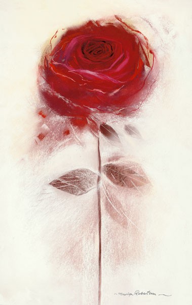 Marilyn Robertson, BURGUNDY II (Malerei, Blume, Blüte, Rose, edel, modern, dekorativ, Wunschgröße, Schlafzimmer, Treppenhaus, Wohnzimmer, leuchtend, rot/beige)