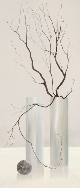 Alice Wonder, SLENDER TWIGS II (Blumen, Vasen, Zweige, Esszimmer, Wohnzimmer, Stillleben, modern, reduziert, kühl, Wunschgröße, grau/weiß,)