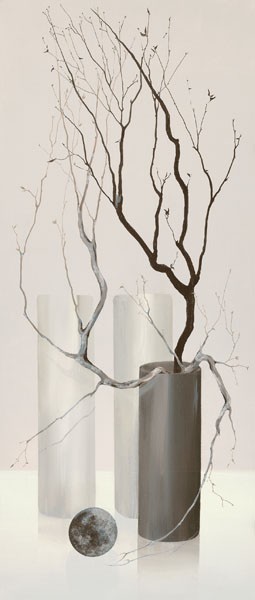Alice Wonder, SLENDER TWIGS III (Blumen, Vasen, Zweige, Esszimmer, Wohnzimmer, Stillleben, modern, reduziert, kühl, Wunschgröße, grau/weiß,)