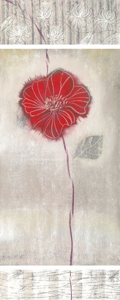 Marilyn Robertson, LINEN II (Malerei, Blume, Blüte, florale Ornamente, modern, dekorativ, Wunschgröße, Schlafzimmer, Treppenhaus, Wohnzimmer, leuchtend, rot/beige)