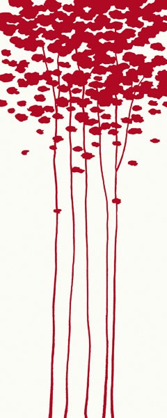Takashi Sakai, SUMMERS BOUNTY I (Pflanzen, Bäume, Blüten, modern, minimalistisch, filigran, Grafik, Wunschgröße, Wohnzimmer, Treppenhaus, Büro, rot/weiß)
