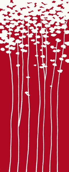 Takashi Sakai, SUMMERS BOUNTY II (Pflanzen, Bäume, Blüten, modern, minimalistisch, filigran, Grafik, Wunschgröße, Wohnzimmer, Treppenhaus, Büro, rot/weiß)