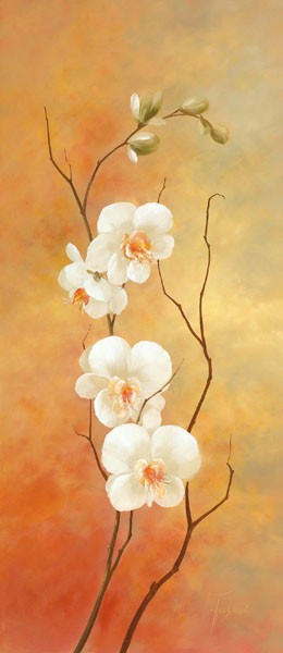 Fasani, JAPANESE STYLE I (Malerei, Stillleben, Blumen, Orchideen, Floral, Blüten, Blütenzweig, Schlafzimmer, Treppenhaus, Wunschgröße, bunt)