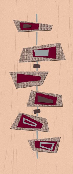 Design Show, A SENSE OF TIME I (Retro, Vintage, Grafik, Ornamente, Muster, geometrische Formen, dekorativ, Sechziger Jahre, Wohnzimmer, Treppenhaus, Jugendzimmer, Wunschgröße, beige/weinrot)