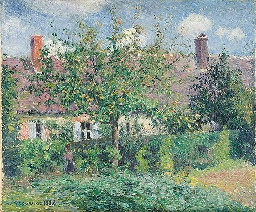 Camille Pissarro, Bauernhaus in Éragny. 1884 (Pissarro,Camille,1830-1903,Los Angeles,County Museum of Art,Öl auf Leinwand,19. Jahrhundert,Impressionismus,Landschaft,französischer,Camille Pissarro Garten Haus Sommer, malerisch,Idylle Hecke)