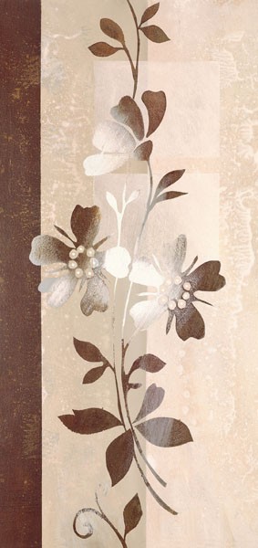 Verbeek & Van den Broek, FLORAL CONCERTO I (Wunschgröße, Malerei, modern, abstrakte Malerei, Farbflächen,   Zweig, Blüten, filigran, Wohnzimmer, Treppenhaus, Schlafzimmer, braun/beige)