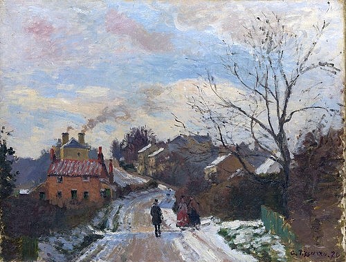 Camille Pissarro, Fox Hill, Upper Norwood. 1870 (London,National Gallery,Pissarro,Camille,1830-1903,Öl auf Leinwand,19. Jahrhundert,Impressionismus,? Fine Art Images,Pissarro, Camille,Straße,England Großbritannien,Winter Hügel Außenbezirk Schornstein Fußgänger)