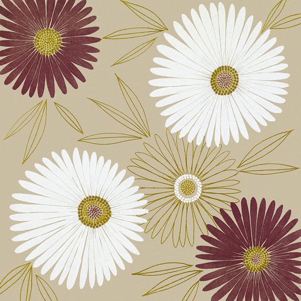 Design Show, FLURRY II (Retro, Vintage, Grafik, Blumen, Blüten, Tapetenmuster, dekorativ, Sechziger Jahre, Wunschgröße, Wohnzimmer, Treppenhaus, bunt)