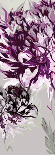 Sally Scaffardi, PURPLE ALLURE I (Blumen, Floral, Blüten, purpurne Velockung, Wohnzimmer, Schlafzimmer, Malerei, Wunschgröße, bunt)