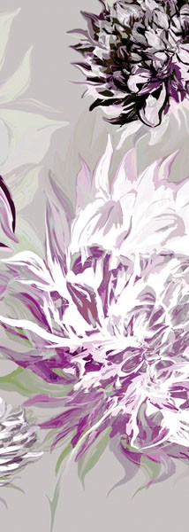 Sally Scaffardi, PURPLE ALLURE III (Blumen, Floral, Blüten, purpurne Velockung, Wohnzimmer, Schlafzimmer, Malerei, Wunschgröße, bunt)