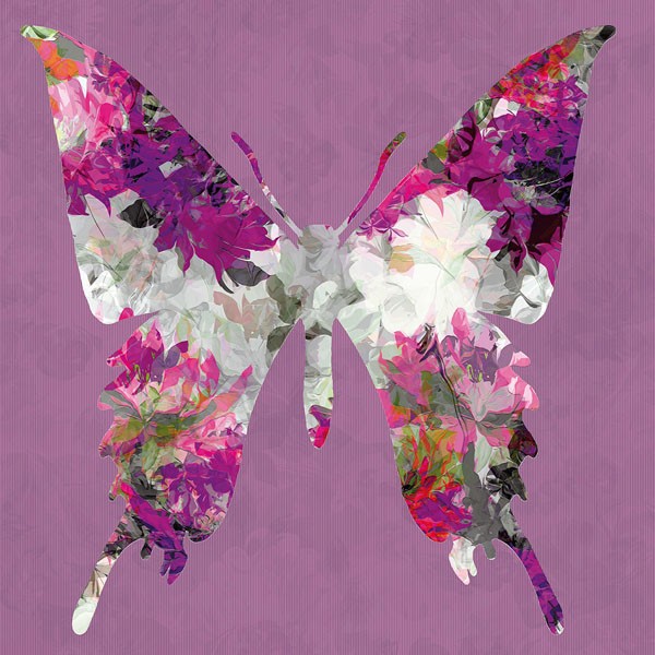 Sally Scaffardi, BUTTERFLY (Schmetterling, Blumen, Floral, Blüten, Blumen,  Wohnzimmer, Schlafzimmer, Malerei, Wunschgröße, pink/bunt)