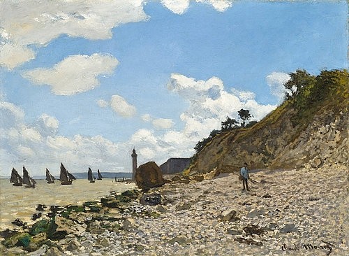 Claude Monet, Der Strand von Honfleur. 1864-66 (Landschaft,Meer,Impressionismus,französischer,19. Jahrhundert,Öl auf Leinwand,Los Angeles,County Museum of Art,1840-1926,Monet,Claude,Claude Monet,Licht Lichteffekte Strand Kiesel Küste Frankreich Steilküste Sommer)