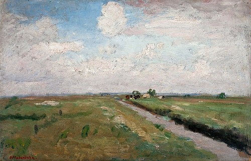 Otto Modersohn, Hammewiesen. 1898 (Niederung, Ebene, Fluss, ländlich, Horizont, Landschaft, Landschaftsmalerei,  Künstlerkolonie Worpswede, Klassische Moderne,   Wohnzimmer, Treppenhaus, Wunschgröße)