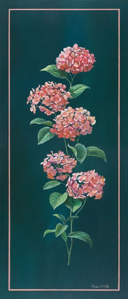 Karin v.d. Valk, HORTENSIE (Blumen, Blüten, Hortensie, Botanik, Panel,Treppenhaus, Wunschgröße, Malerei, dunkelgrün/bunt)