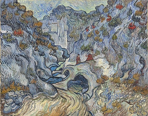 Vincent van Gogh, Die Schlucht (Les Peiroulets). 1889 (Gogh,Vincent van,1853-1890,Otterlo,Museum Kröller-Müller,Öl auf Leinwand,19. Jahrhundert,Post-Impressionismus,Felsenlandschaft van gogh,vincent,landschaft,Peyroulets,Het ravijn,Schlucht,Felsen,Abhang,Postimpressionismus,grau,steinig,unwegsam)