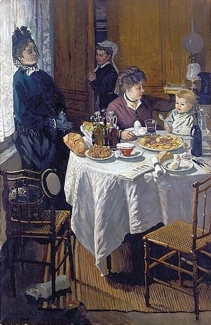 Claude Monet, Das Mittagessen (Le Déjeuner). 1868. Zustand nach der Restaurierung. (Monet,Claude,1840-1926,Städel Museum,Frankfurt am Main,Öl auf Leinwand,19. Jahrhundert,Impressionismus,französischer,Fotograf:  © Städel Museum - ARTOTHEK,Essen,Mütter,Monet, Claude 1840-1926,Claude Monet,19. Jahrhundert,20. Jahrhundert,Frankreich,französ)