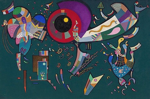 Wassily Kandinsky, Rund um den Kreis (Autour du cercle). 1940 (Klassische Moderne, Malerei, abstrakte Kunst, geometrische Formen, abstrakte Muster, Linien, Kreise, biomorphe Formen, Wohnzimmer, Büro, Arztpraxis, Wunschgröße, bunt)