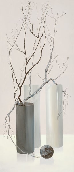 Alice Wonder, SLENDER TWIGS I (Blumen, Vasen, Zweige, Esszimmer, Wohnzimmer, Stillleben, modern, reduziert, kühl, Wunschgröße, grau/weiß,)