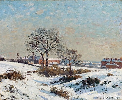 Camille Pissarro, Verschneite Landschaft bei South Norwood. 1871 (Winter,Landschaft,Impressionismus,19. Jahrhundert,Öl auf Leinwand,Los Angeles,County Museum of Art,1830-1903,Pissarro,Camille,Camille Pissarro Winter Schnee verschneit Baum England Great Britain)