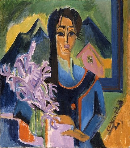 Ernst Ludwig Kirchner, Sonntag in den Alpen. 1922 (Los Angeles,Die Brücke,USA,Expressionismus,20. Jahrhundert,Öl auf Leinwand,Los Angeles,County Museum of Art,1880-1938,Kirchner,Ernst Ludwig,Ernst Ludwig Kirchner Frau Bäuerin Alpenländerin Blumen Berge Berg Alpen dunkelhaarig)
