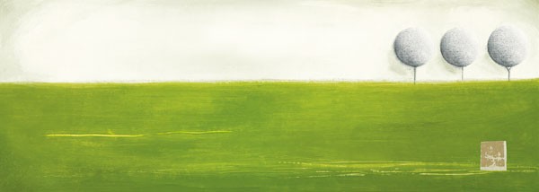 Ally & Reader Gore, A PERFECT DAY II (Landschaft, Bäume, Abstrakt, Modern, Wiese, Gras, Wohnzimmer, Treppenhaus, Wunschgröße, grün/grau)