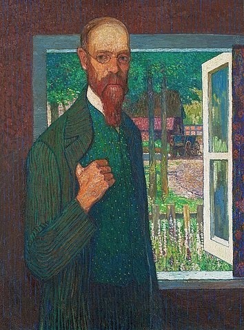 Heinrich Vogeler, Bildnis des Malers Otto Modersohn. 1912. (Portrait,Künstlerkolonie Worpswede,20. Jahrhundert,Öl auf Leinwand,1872-1942,Vogeler,Heinrich,Münster,LWL-Museum für Kunst und Kultur<br>Westfälisches Landesmuseum,Heinrich Vogeler,Otto Modersohn,Maler Künstler offenes Fenster Blick nach draußen Bart Bril)
