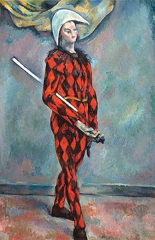 Paul Cézanne, Harlekin. 1888-90 (Clown, Person, Kostüm, Wunschgröße, Impressionismus, Klassiker, Wohnzimmer, Treppenhaus,)