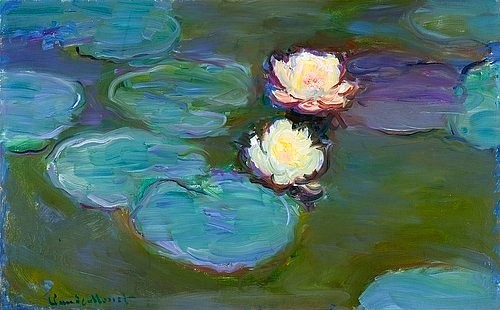 Claude Monet, Nympheas. Ca. 1897/1898. (Monet,Claude,1840-1926,Los Angeles,County Museum of Art,Öl auf Leinwand,Impressionismus,französischer,Mrs. Fred Hathaway Bixby Bequest,natur,seerosen,teich,seerosenteich,blüten,impressionistisch)
