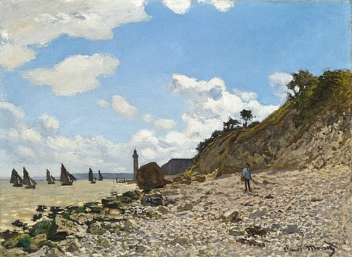 Claude Monet, Der Strand von Honfleur. 1864-66 (Landschaft,Meer,Impressionismus,französischer,19. Jahrhundert,Öl auf Leinwand,Los Angeles,County Museum of Art,1840-1926,Monet,Claude,Claude Monet,Licht Lichteffekte Strand Kiesel Küste Frankreich Steilküste Sommer)