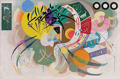 Wassily Kandinsky, Dominante Kurve (Courbe dominante). 1936 (Klassische Moderne, Malerei, abstrakte Kunst, geometrische Formen, abstrakte Muster, Linien, Kreise, Dreiecke, Bögen, Wohnzimmer, Büro, Arztpraxis, Wunschgröße, bunt)