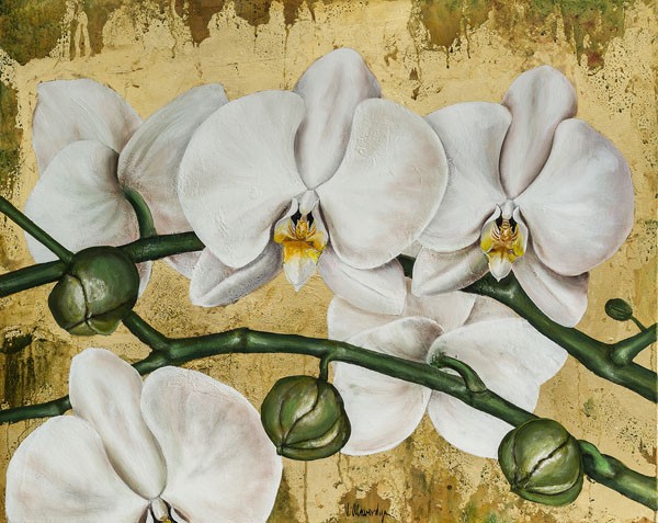 David Sedalia, FLOWERS I (Blumen, Blüten, Orchideen, Knospen, Malerei, Wohnzimmer, Esszimmer, Treppenhaus, Wunschgröße,  bunt)
