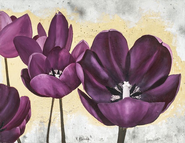David Sedalia, FLOWERS II (Blumen, Blüten, Blütenblätter,  Malerei, Wohnzimmer, Esszimmer, Treppenhaus, violett, Wunschgröße, bunt)