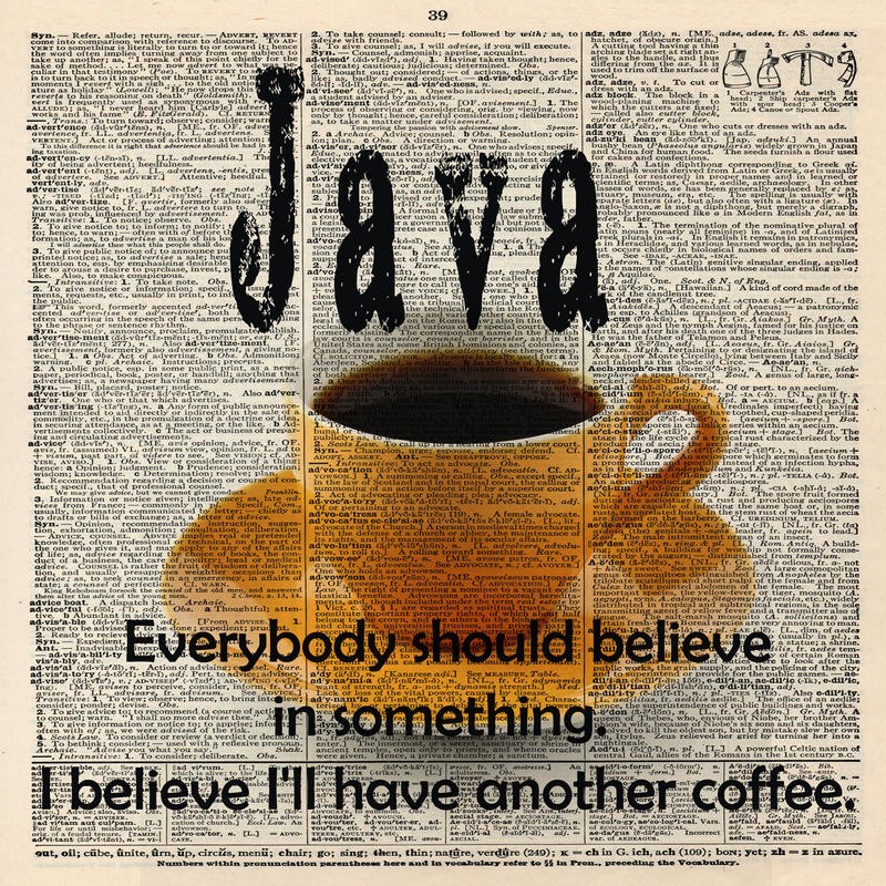 Taylor Greene, COFFEE WITH LITERATURE II (Zeitung, Druckerzeugnis, Seite, Kaffee, gelbe Tasse, Inspiration, Café, Bar, Gastronomie, Küche, Wunschgröße, bunt)