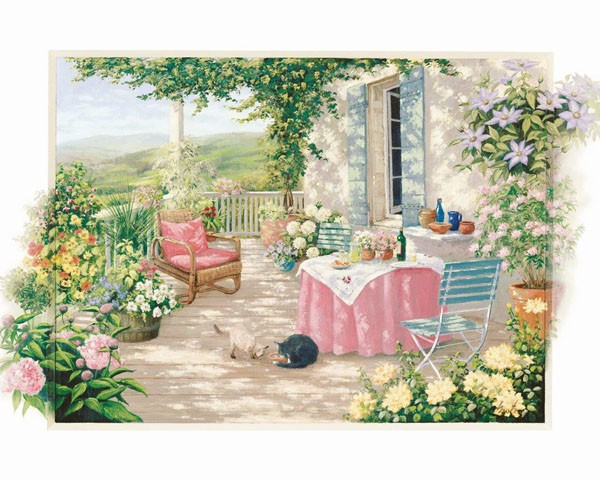 Peter Motz, CASA ROSA (Landschaft, Garten, Idylle, mediterran, Sommer, Blumen, Villa, Wunschgröße, Wohnzimmer, Treppenhaus)