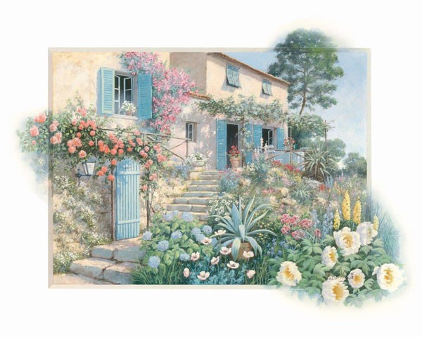 Peter Motz, CASA TOSCANA (Landschaft, Garten, Idylle, mediterran, Sommer, Blumen, Villa, Wunschgröße, Wohnzimmer, Treppenhaus)