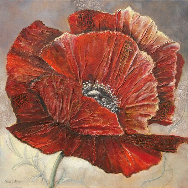 Rian Withaar, BOLD POPPY I (Blume, Blüte, Mohnblume,  Blütenblätter, Pflanzen, modern, zeitgenössisch, Treppenhaus, Wohnzimmer, Wunschgröße, Malerei, bunt)