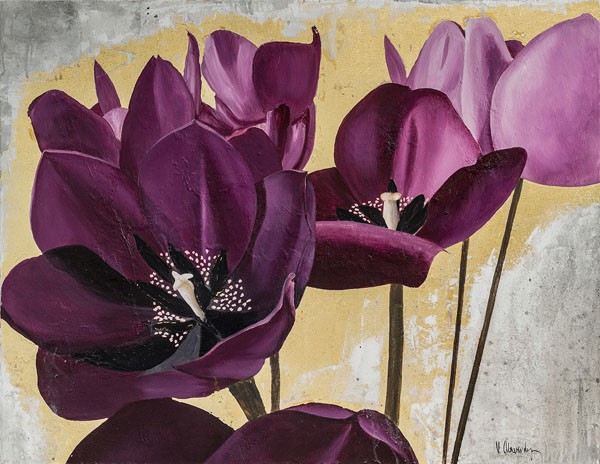 David Sedalia, FLOWERS III (Blumen, Blüten, Blütenblätter,  Malerei, Wohnzimmer, Esszimmer, Treppenhaus, violett, Wunschgröße, bunt)