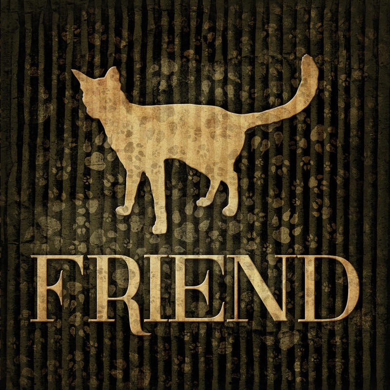 Jace Grey, FRIEND II (Katze, Tier, Silhouette, Pfotenspuren, stilisiert, Grafik, Treppenhaus, Wohnzimmer, Wunschgröße, schwarz/gold)